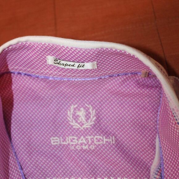 Bugatchi Pink & White Shaped Fit Button Down Collared Dress Shirts Men Size M - Picture 6 of 12